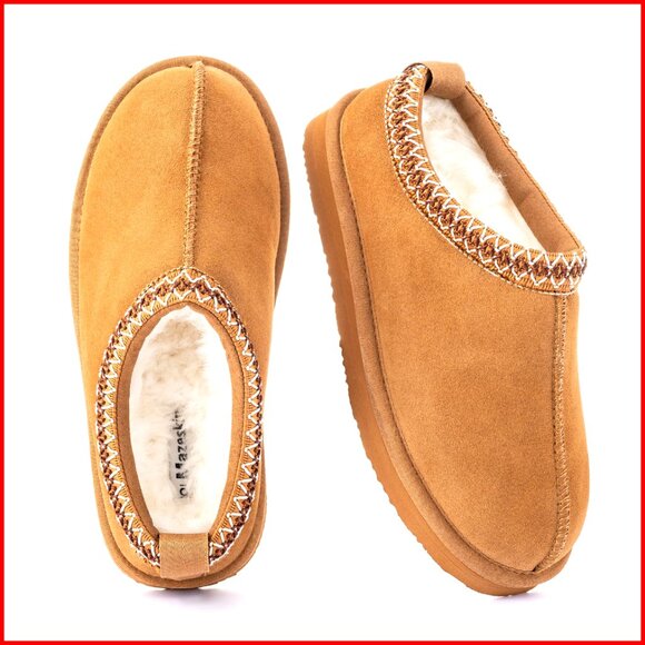 Women's Shearling Suede Slippers Memory Foam Indoor Outdoor House Shoes
